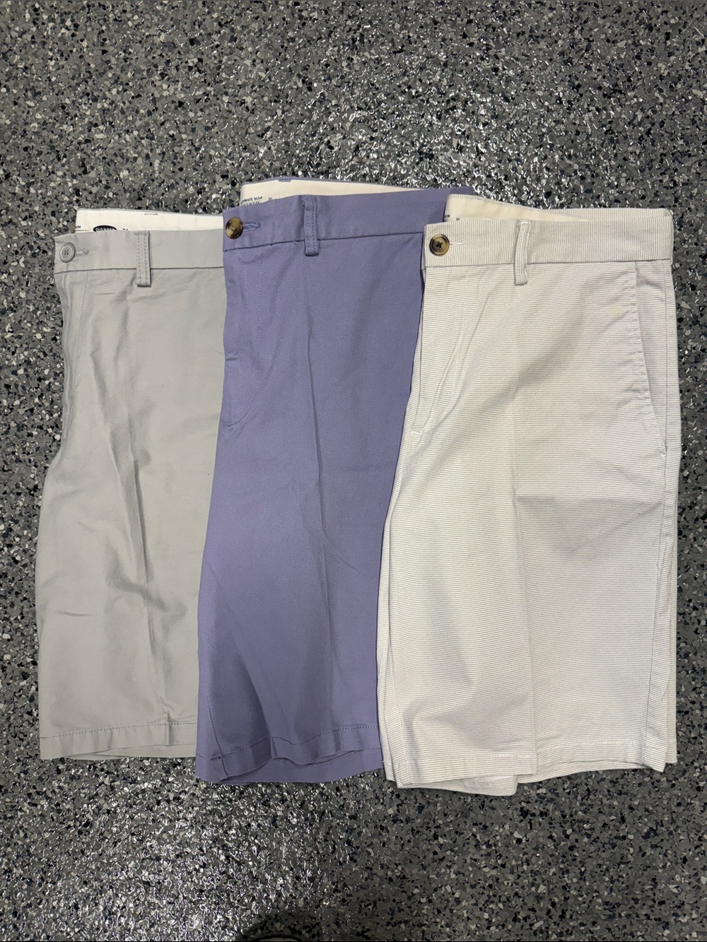 Old Navy Men's Flat Front Shorts Trio in Lilac and Light Neutrals